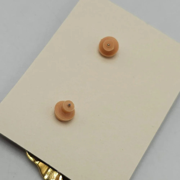 Avon Vintage 1986 Golden Crescent Pierced Earrings Gold Tone Crinkled Circles - Picture 3 of 5